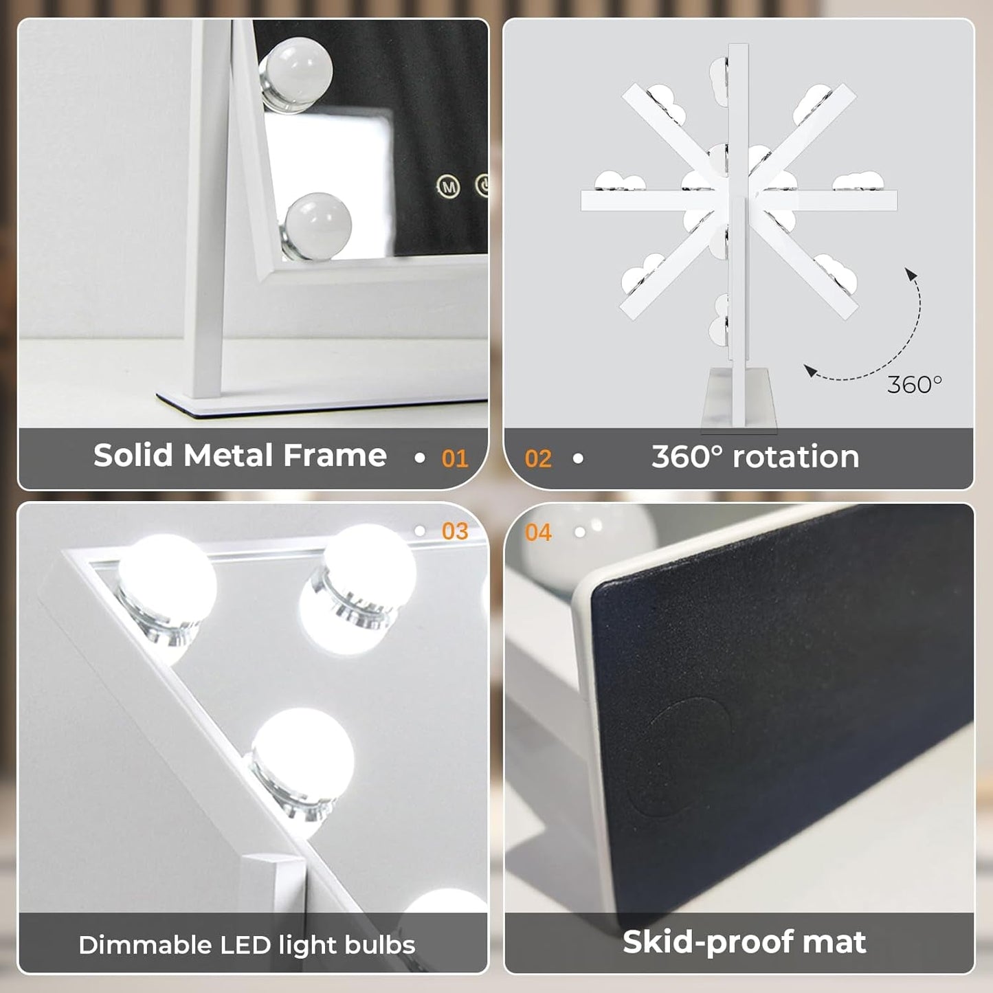 Vanity Makeup Mirror With Lights Dimmable 360Rotation
