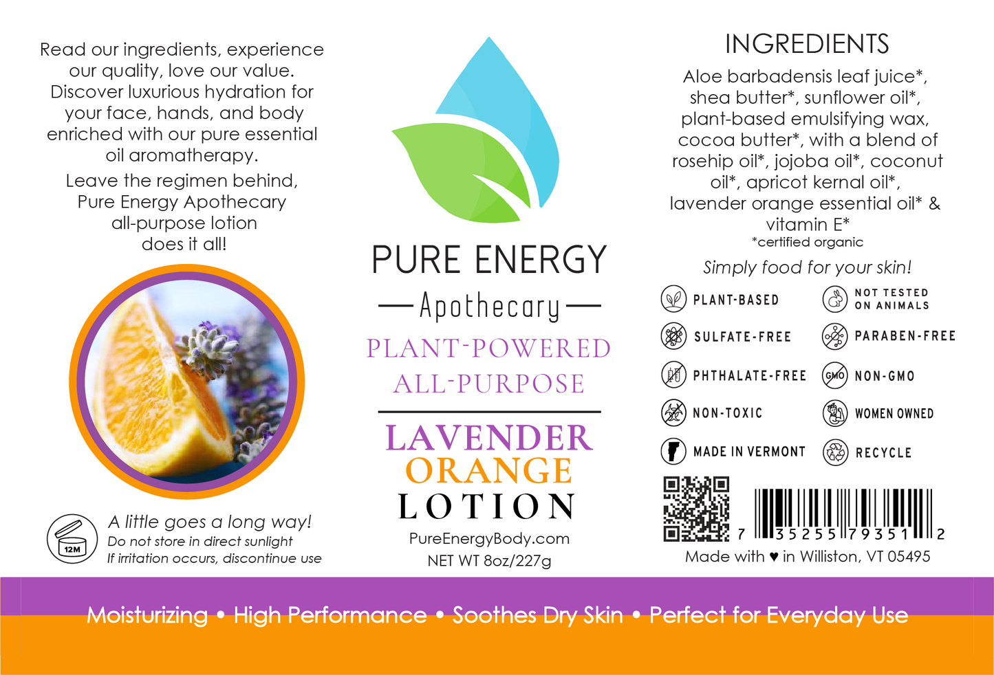 Natural All Purpose Lotion 8 Oz (Lavender Orange)