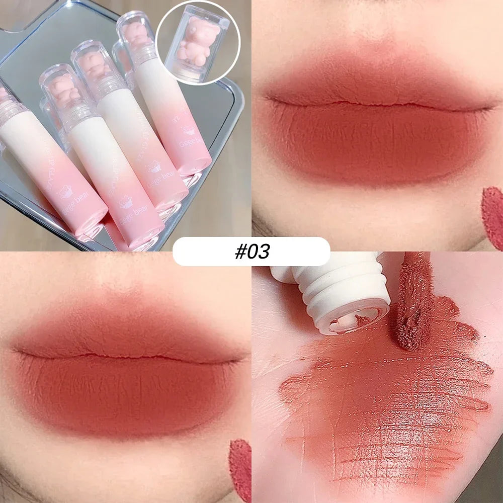 Cute Bear Velvet Lip Gloss Chestnut Red-brown Korean Lipstick