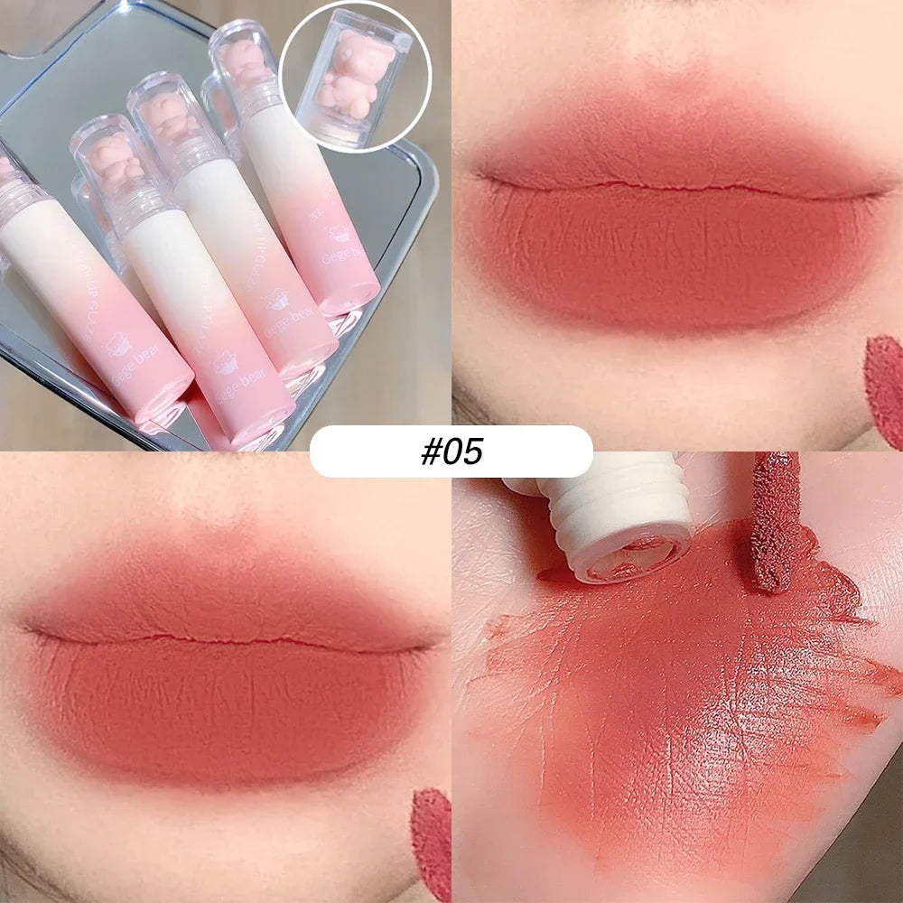 Cute Bear Velvet Lip Gloss Chestnut Red-brown Korean Lipstick
