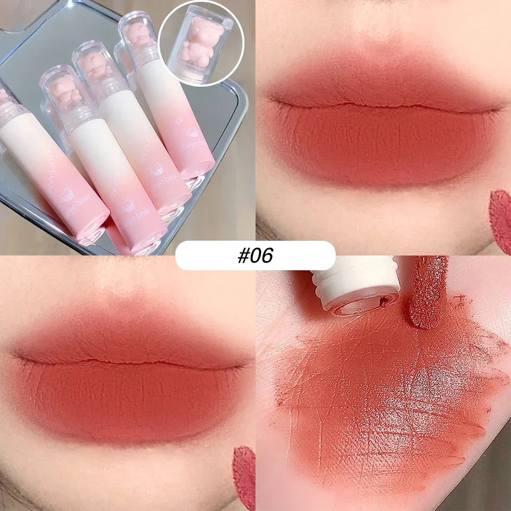 Cute Bear Velvet Lip Gloss Chestnut Red-brown Korean Lipstick