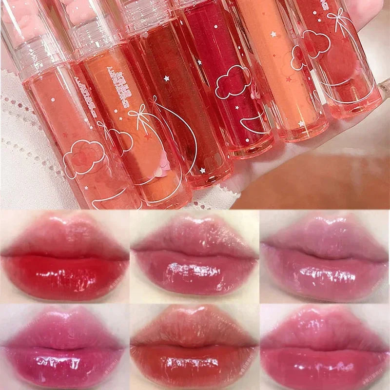 Cute Pink Bear Water Light Lip Gloss Lasting Crystal Shine