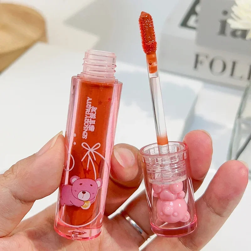 Cute Pink Bear Water Light Lip Gloss Lasting Crystal Shine
