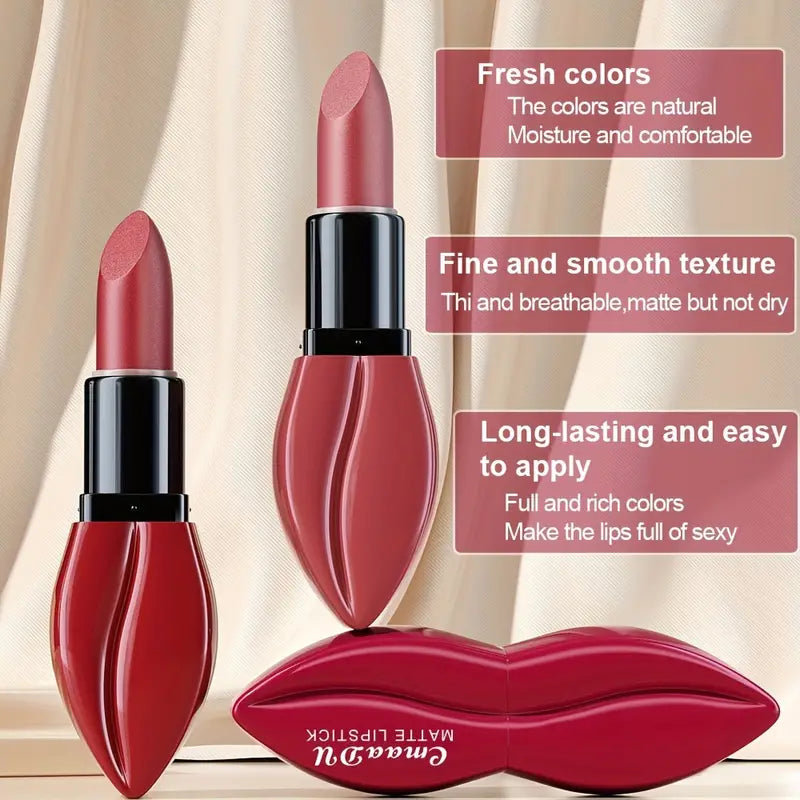 10 Color Matte Lipstick, Velvet Rich Color Long Lasting Waterproof Lipstick