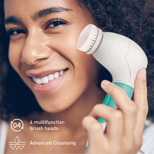 Pursonic Beauty Essentials Bundle - Advanced Facial and Body Cleansing Brush, Studio Makeup Brush Set, Slant Tip Tweezer, and Eyelash Curler