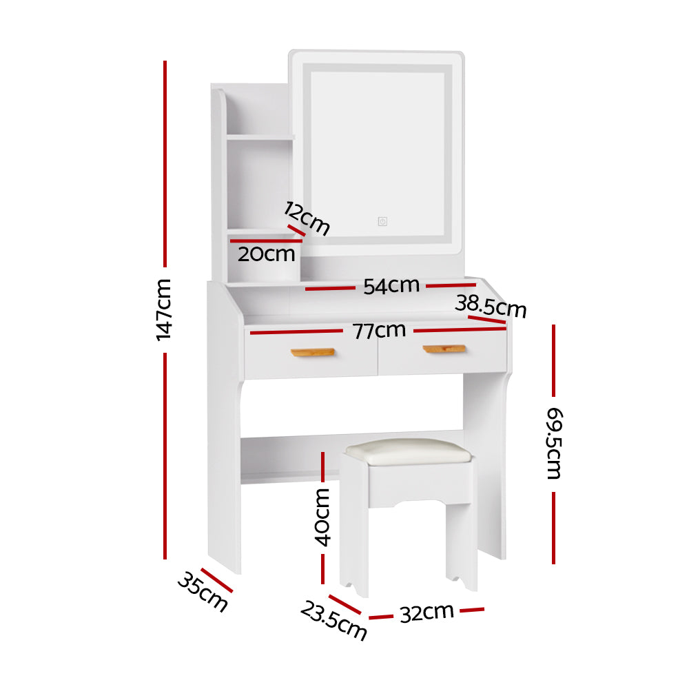 NNEDSZ Dressing Table LED Makeup Mirror Stool Set Vanity Desk White