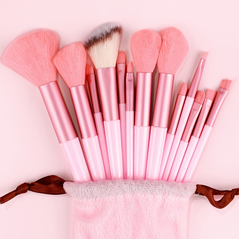 Fluffy Makeup Brush Set with Sponge & Bag