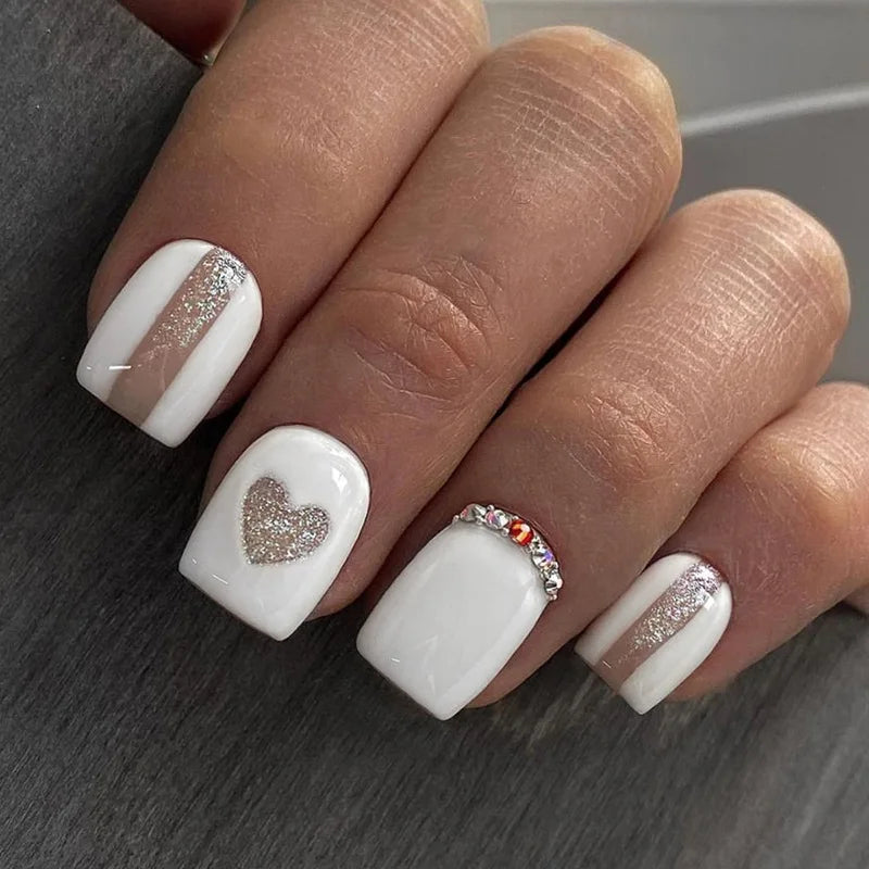 Gradient White Fake Nail Short Square Ballet Simple False Nails