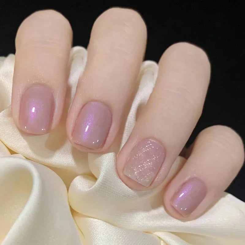 Gradient White Fake Nail Short Square Ballet Simple False Nails