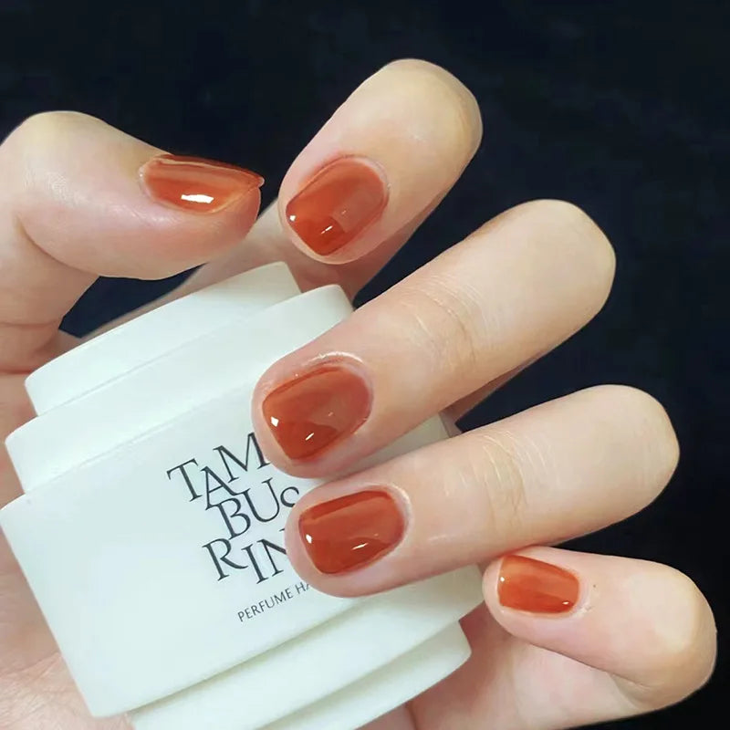 Gradient White Fake Nail Short Square Ballet Simple False Nails