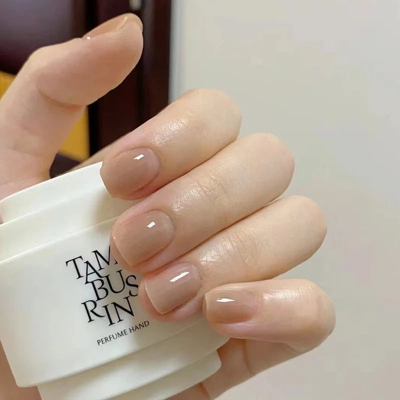 Gradient White Fake Nail Short Square Ballet Simple False Nails