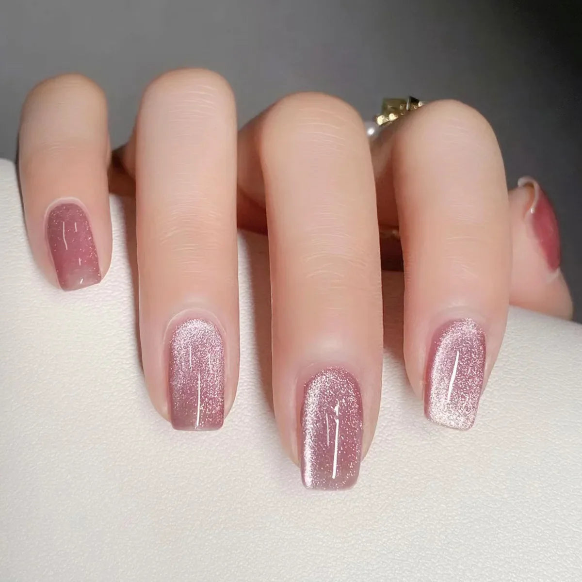 Gradient White Fake Nail Short Square Ballet Simple False Nails