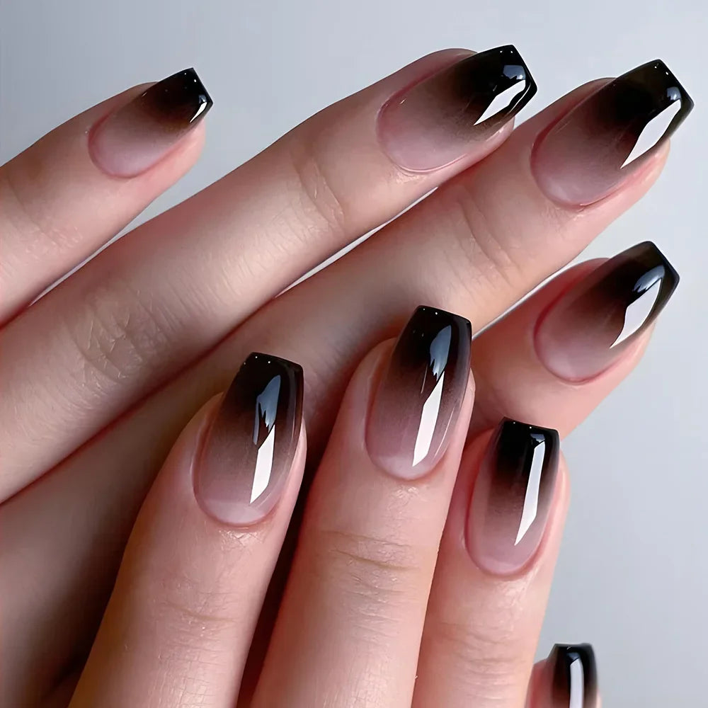 Gradient White Fake Nail Short Square Ballet Simple False Nails