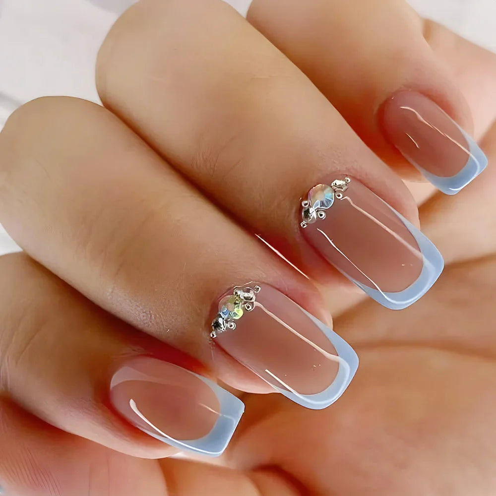 Gradient White Fake Nail Short Square Ballet Simple False Nails
