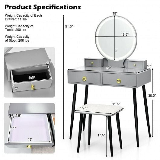 Vanity Table Set with Mirror-Gray