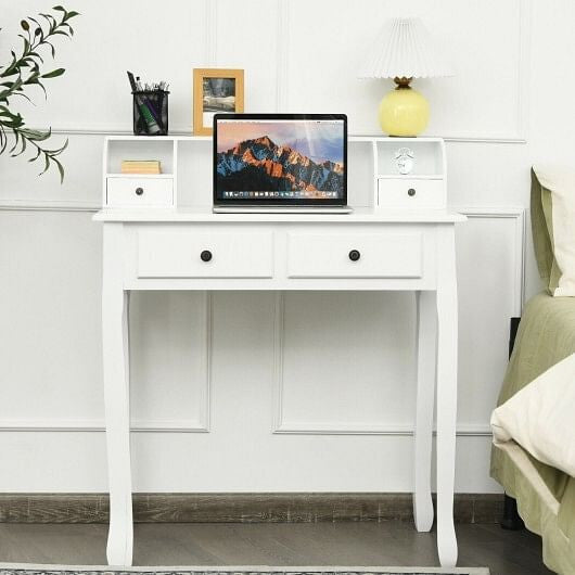 Writing Desk 2-Tier Vanity Desk Computer Desk with 4 Drawers-Black