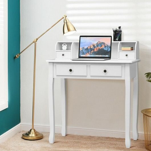 Writing Desk 2-Tier Vanity Desk Computer Desk with 4 Drawers-Black