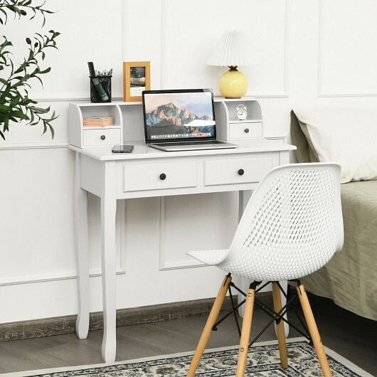 Writing Desk 2-Tier Vanity Desk Computer Desk with 4 Drawers-Black