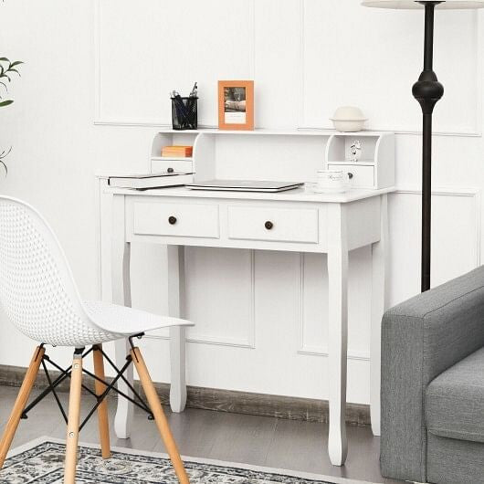 Writing Desk 2-Tier Vanity Desk Computer Desk with 4 Drawers-Black