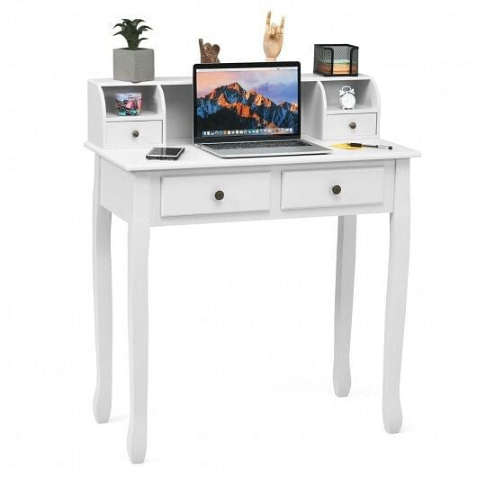 Writing Desk 2-Tier Vanity Desk Computer Desk with 4 Drawers-Black