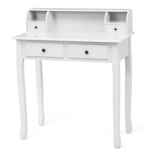 Writing Desk 2-Tier Vanity Desk Computer Desk with 4 Drawers-Black