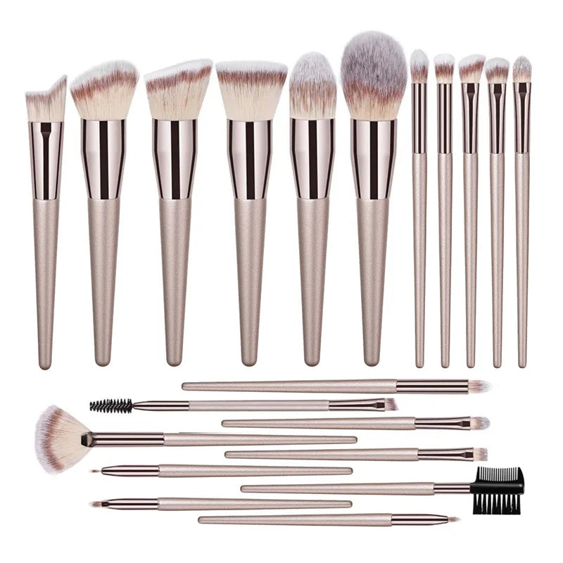 Hot Champagne Makeup Brushes Set 14 Pcs