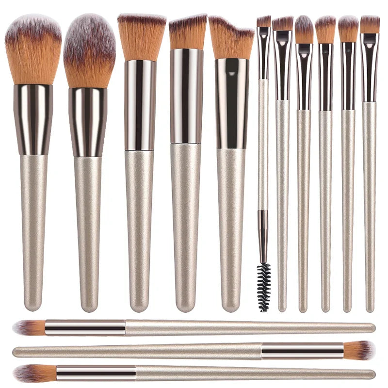 Hot Champagne Makeup Brushes Set 14 Pcs