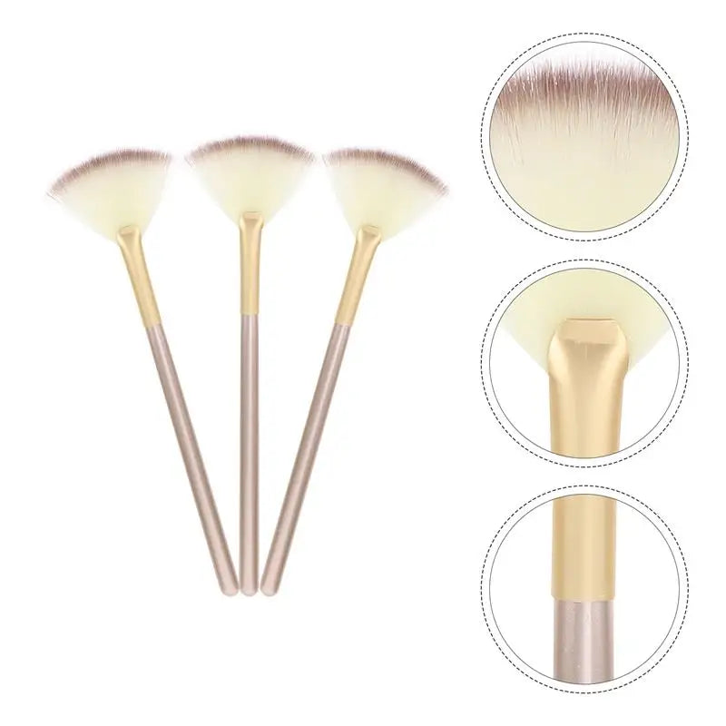 Makeup Brushes Kit 3Pcs Fan Highlight Blush