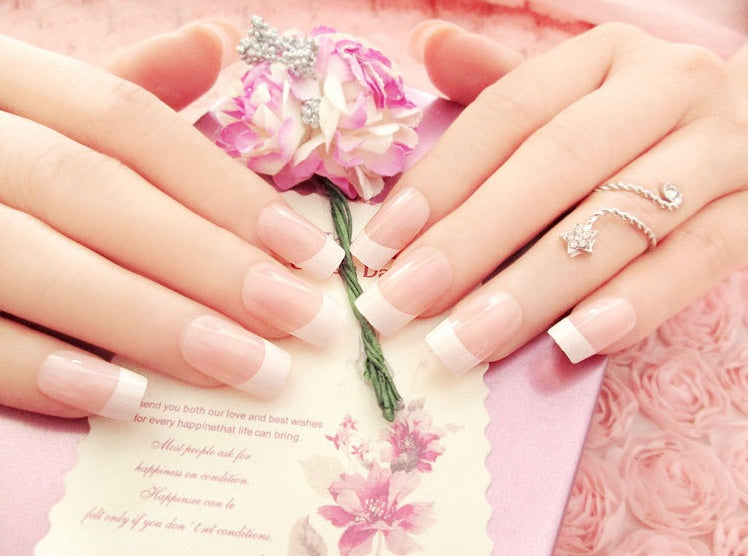 Nail art finished French long fake nail patch