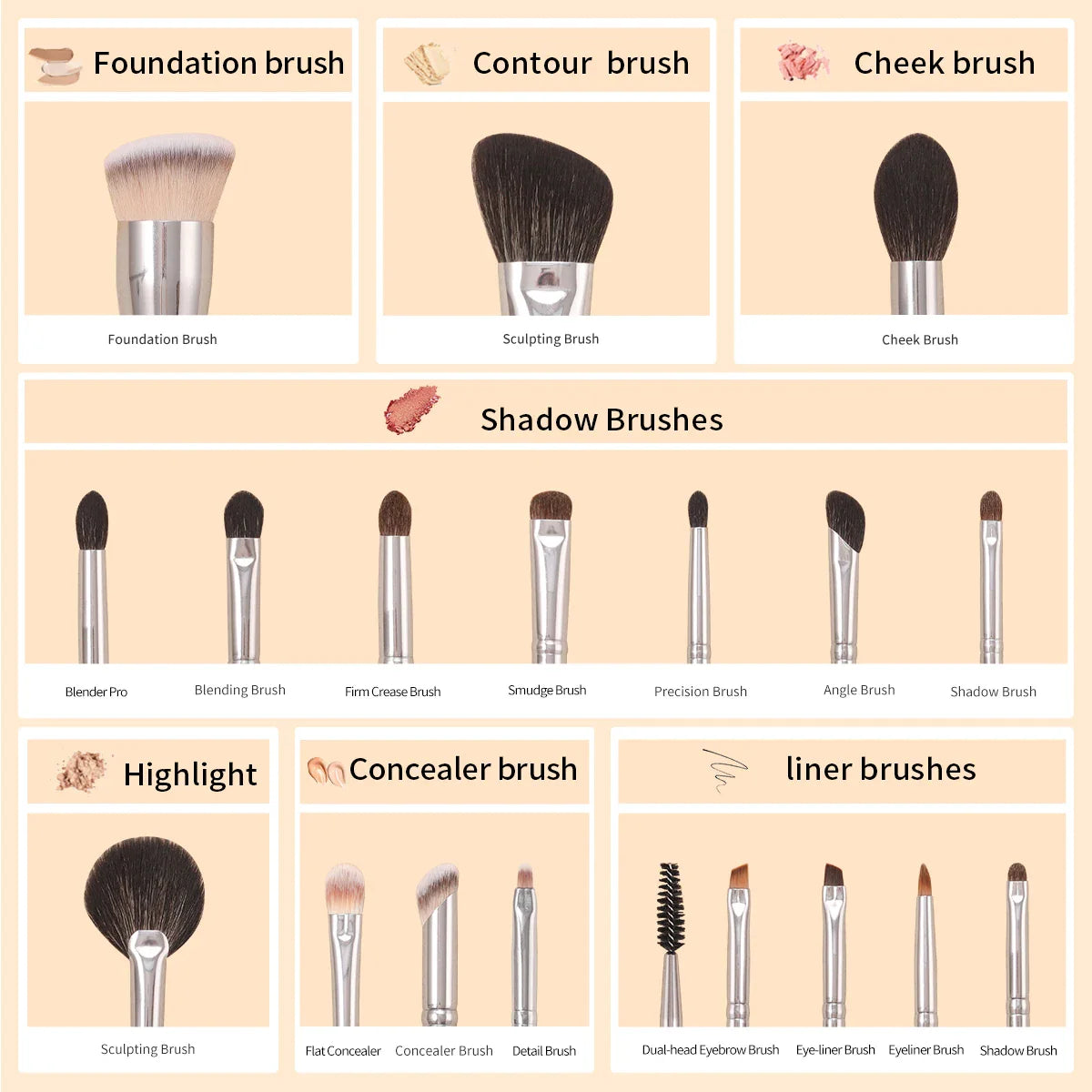 OVW Professional Makeup Brush Set 6PCS