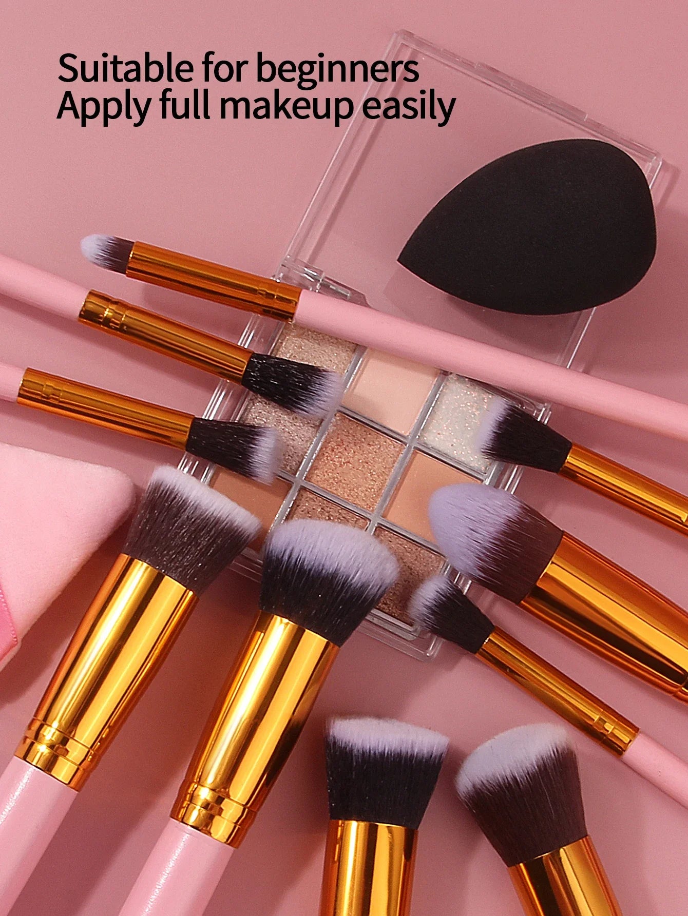 Pink Wooden Handle Makeup Brush Set 10pcs