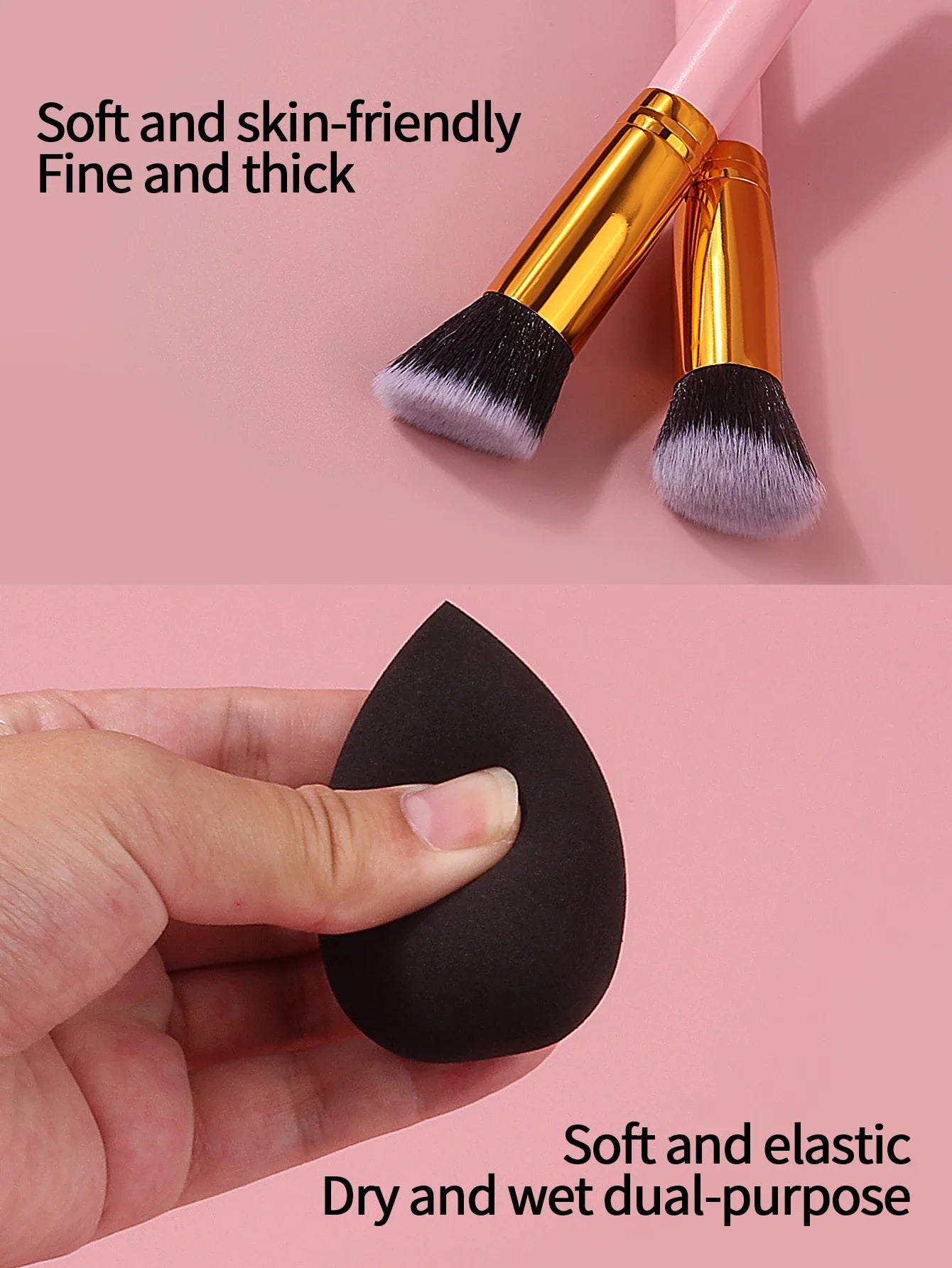 Pink Wooden Handle Makeup Brush Set 10pcs
