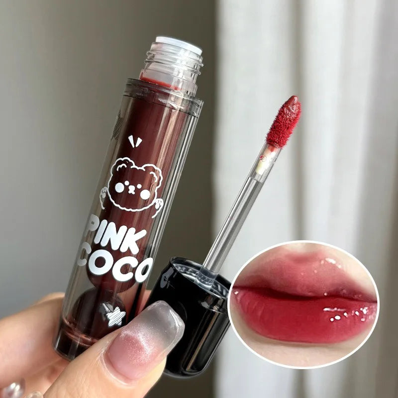 Pinkcoco Bear Doodle Mirror Lip Glaze Shiny Lip Gloss