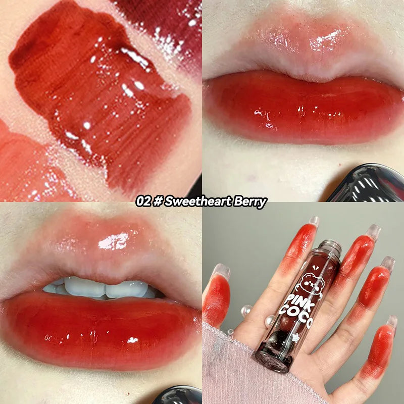 Pinkcoco Bear Doodle Mirror Lip Glaze Shiny Lip Gloss
