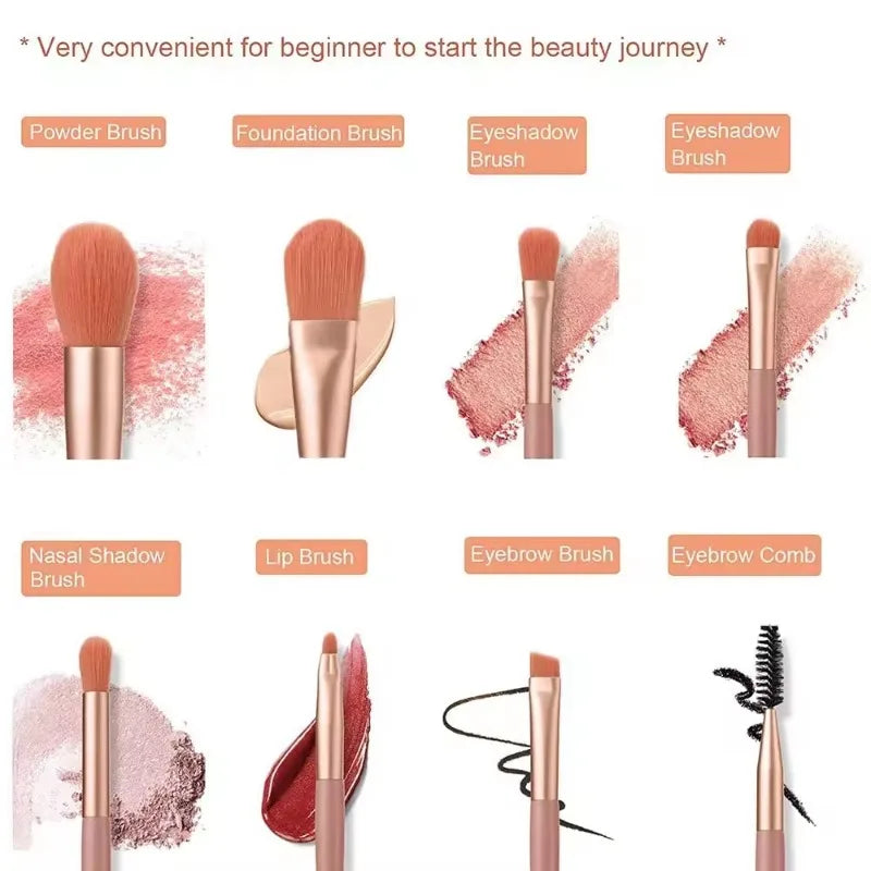 Portable 8Pcs Makeup Brush Set for Flawless Application