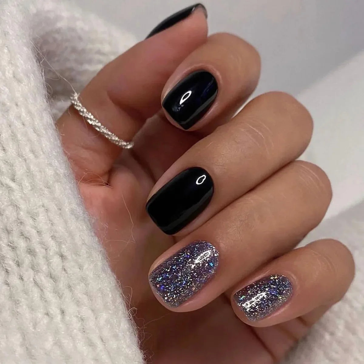 Gradient White Fake Nail Short Square Ballet Simple False Nails