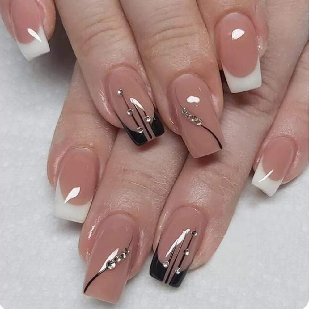 Gradient White Fake Nail Short Square Ballet Simple False Nails