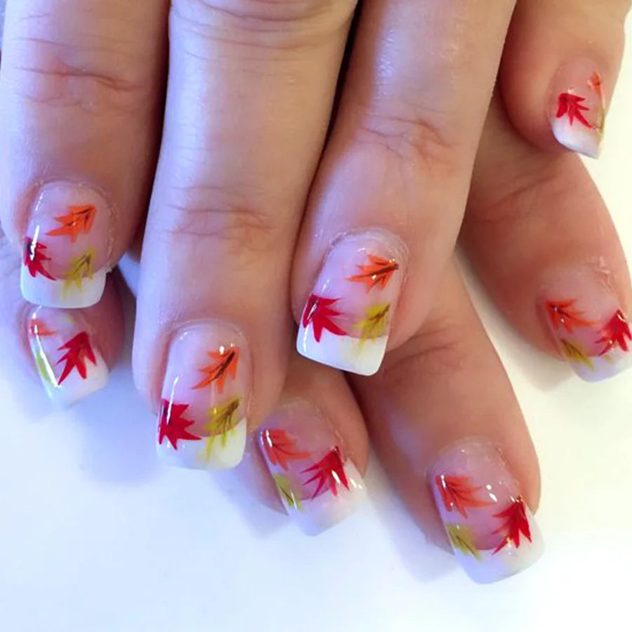Gradient White Fake Nail Short Square Ballet Simple False Nails