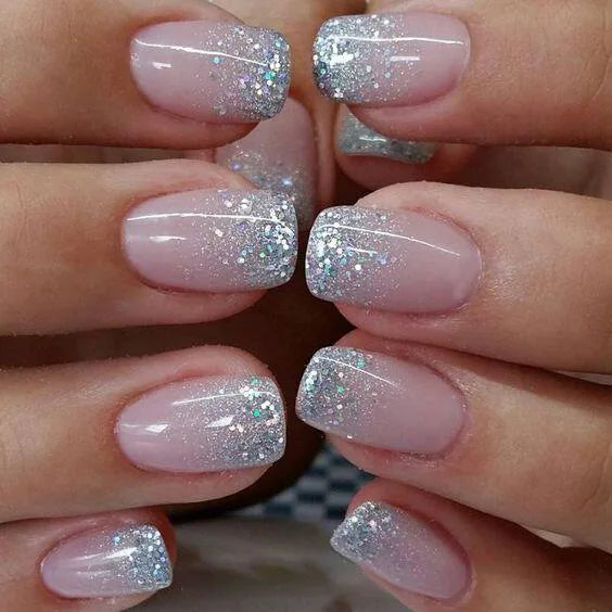 Gradient White Fake Nail Short Square Ballet Simple False Nails