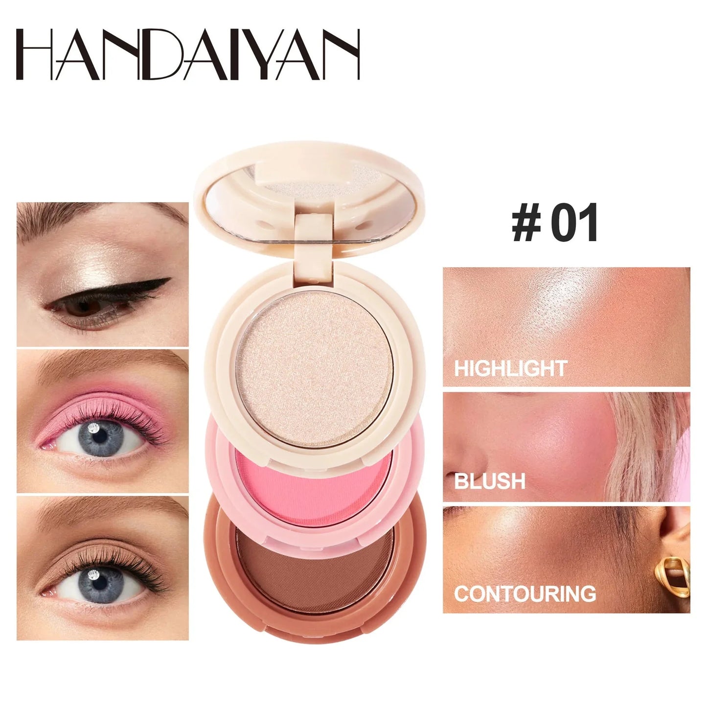 3 In 1 Matte Highlighter Contouring Blush Palette Pearly Shiny Eyeshadow Multifunctional Face Makeup Palette Female Cosmetic