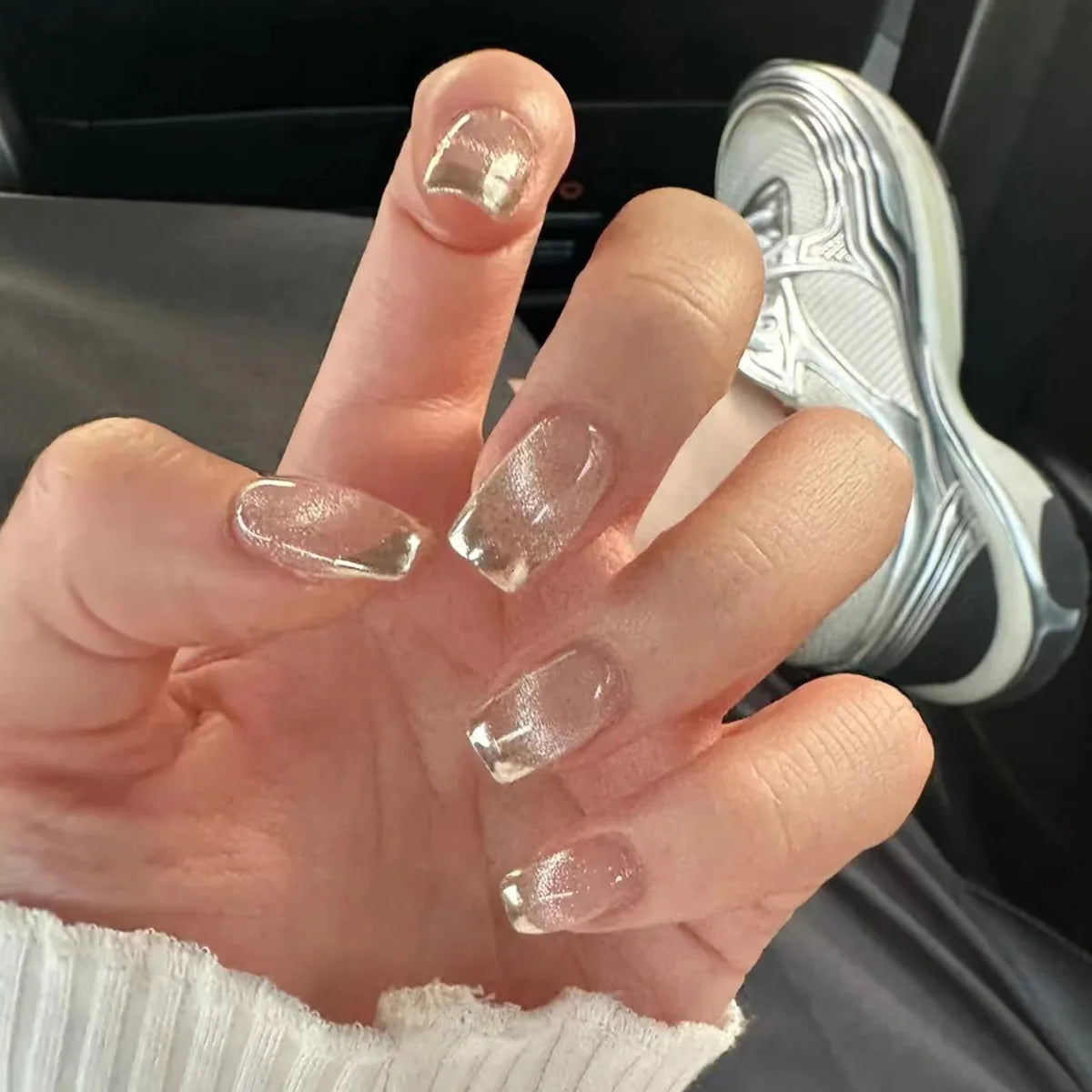 Gradient White Fake Nail Short Square Ballet Simple False Nails