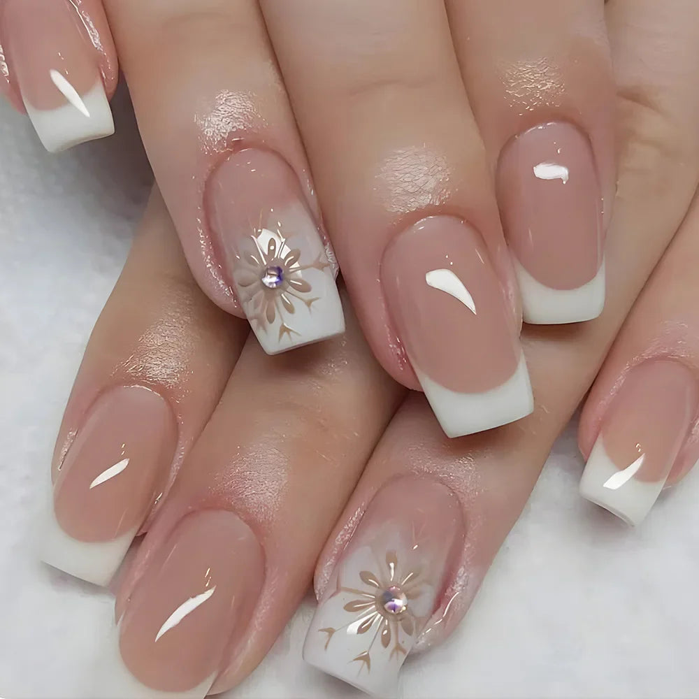 Gradient White Fake Nail Short Square Ballet Simple False Nails