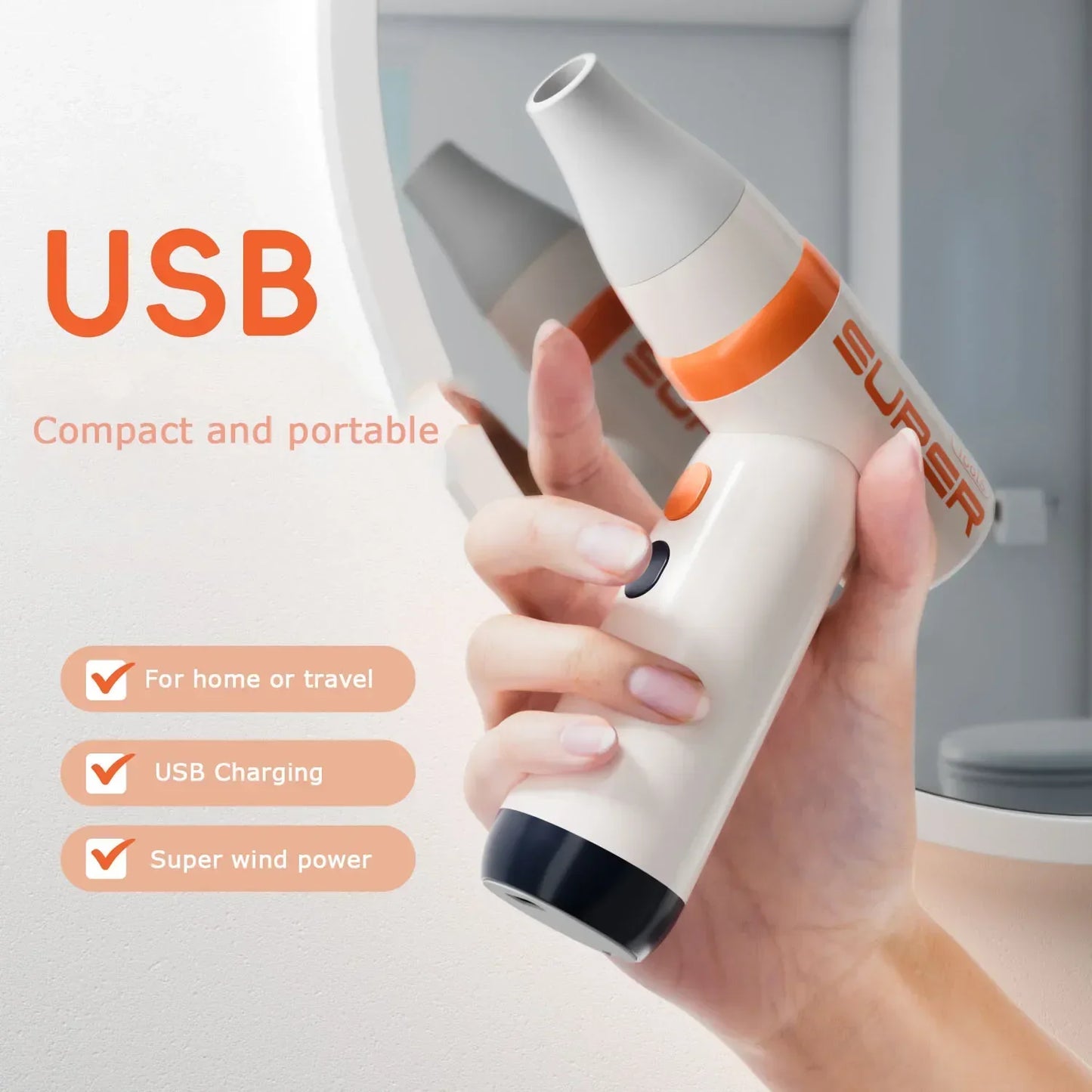 NNEOBA Wireless Handheld Mini Hair Dryer