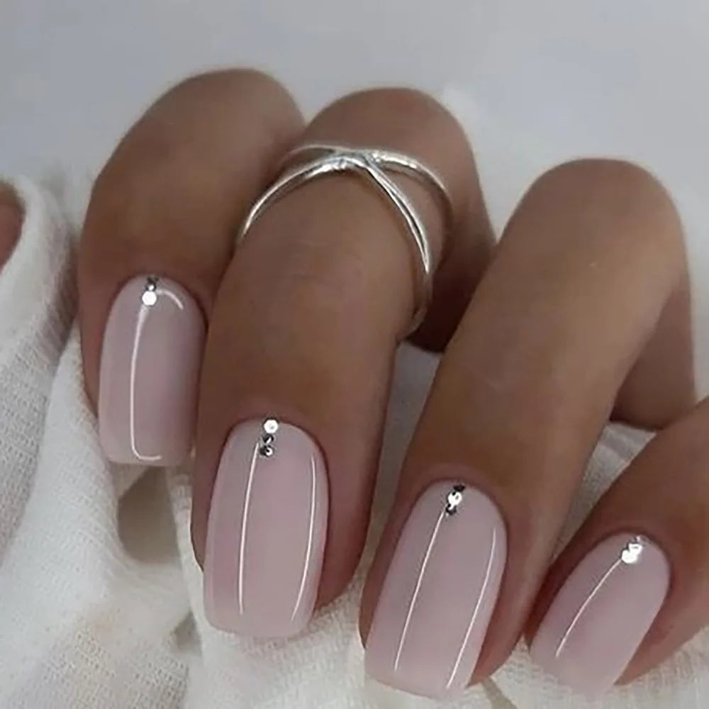 Gradient White Fake Nail Short Square Ballet Simple False Nails
