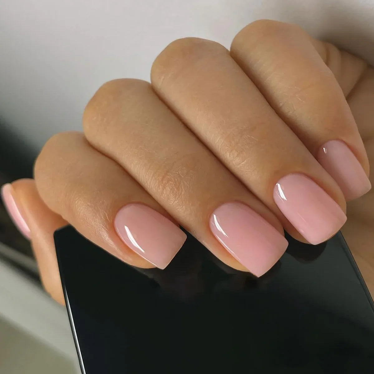 Gradient White Fake Nail Short Square Ballet Simple False Nails