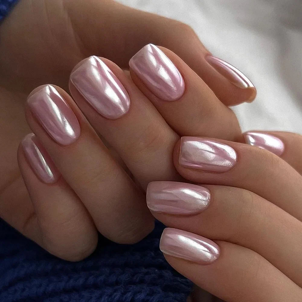 Gradient White Fake Nail Short Square Ballet Simple False Nails