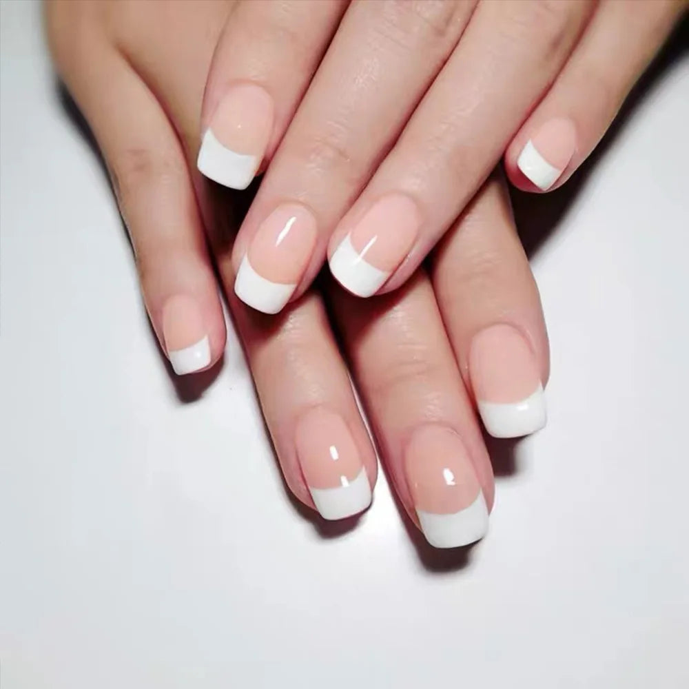 Gradient White Fake Nail Short Square Ballet Simple False Nails