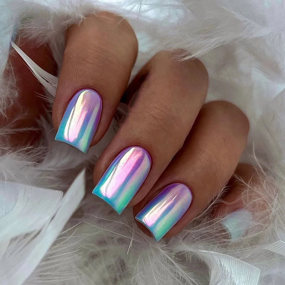 Gradient White Fake Nail Short Square Ballet Simple False Nails