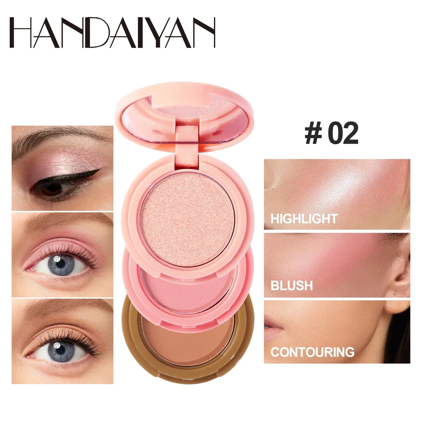 3 In 1 Matte Highlighter Contouring Blush Palette Pearly Shiny Eyeshadow Multifunctional Face Makeup Palette Female Cosmetic