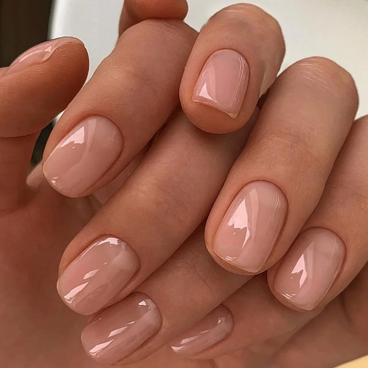 Gradient White Fake Nail Short Square Ballet Simple False Nails